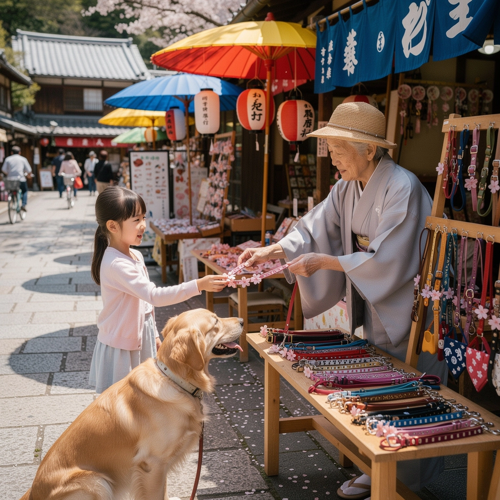 飼い主が犬と一緒に散歩している風景の写真